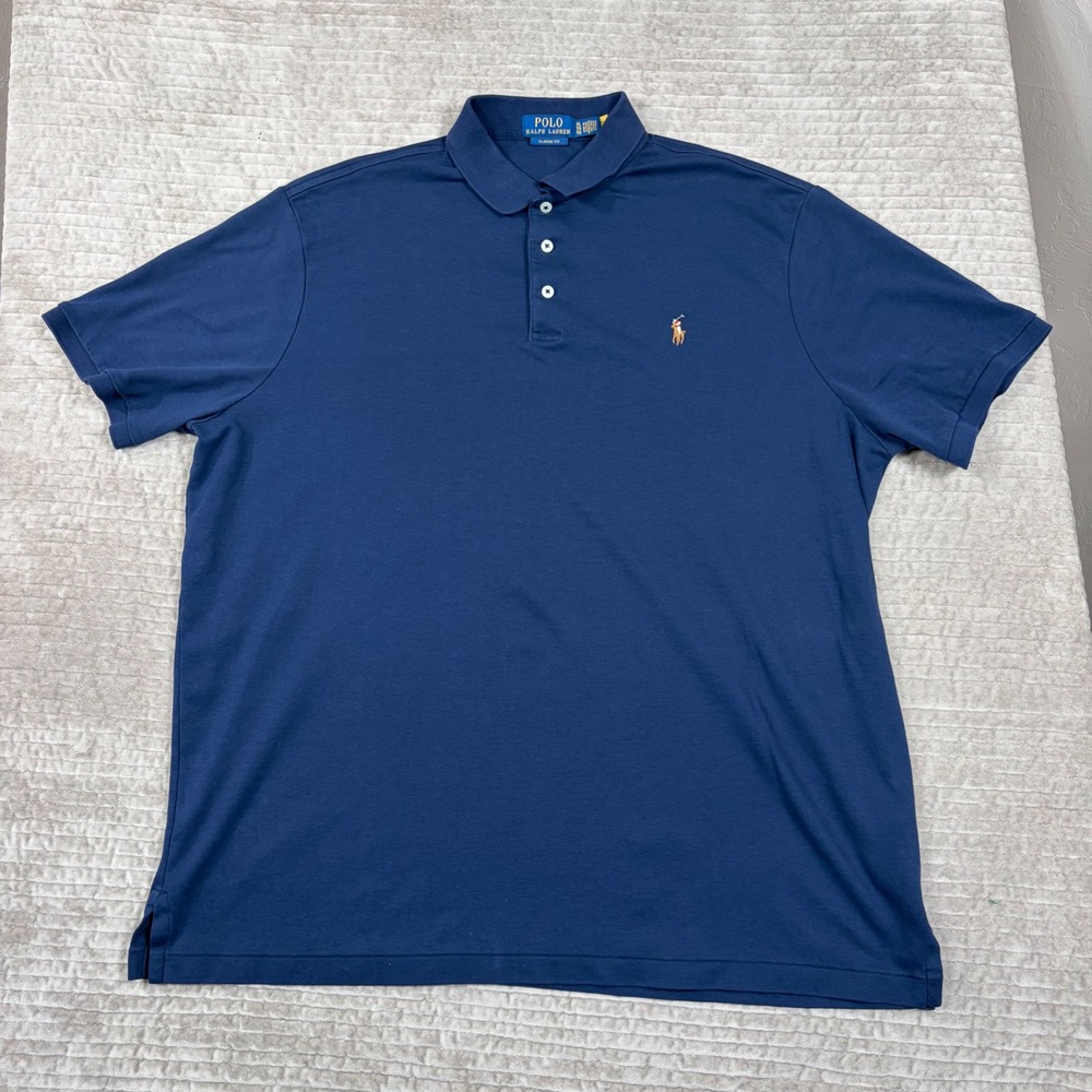 Polo Ralph Lauren Mens XL Classic Fit Navy Blue Cotton Short Sleeve Polo Shirt